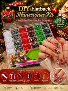 24 Grids Christmas Nail Art Kit Xmas Resin Charms Colorful Flatback Rhinestones With DIY Tools Manicure Decor Set - Multicolor - View 1