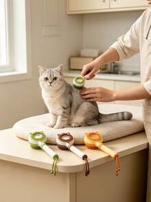 1pc 3-In-1 Retractable Cat Grooming Tool, Multi-Sided Massage & Itch Relief Stick With Interactive Cat Teaser, Suitable For Indoor Cats, Gentle Pet Deshedding Brush, Retractable Comb Teeth, One-Click Cleaning, Detangling & Anti-Frizz Styling Comb - Ornaments - View 8