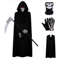 Trang phục áo choàng Tử thần và Ma cà rồng phong cách Gothic, kèm mũ trùm đầu và mặt nạ, phù hợp cho tiệc Halloween và hóa trang nhập vai - màu đen - Xem 1