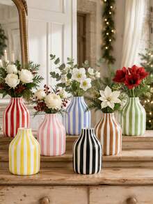 1 buah Vas Bulat Bergaris Klasik, Vas Rangkaian Bunga Praktis, Ornamen Meja untuk Pajangan Dalam Ruangan, Cocok untuk Dekorasi Pesta Rumah Liburan Natal dan Musim Dingin - botol bulat kecil - View 4