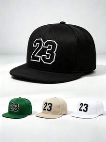 1pc Men Number 23 Embroidered Snapback Cap Adjustable Flat Brim Baseball Hat For Sports Hip‑Hop Street Party Travel Daily Outdoor Wear - Multi-color - View 2