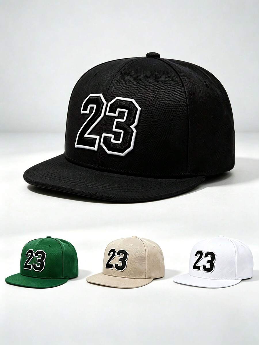 1pc Men Number 23 Embroidered Snapback Cap Adjustable Flat Brim Baseball Hat For Sports Hip‑Hop Street Party Travel Daily Outdoor Wear