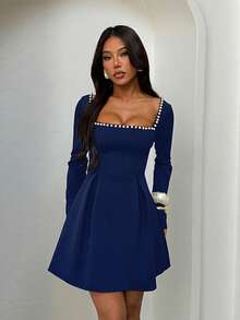 Autumn And Winter, Party Dresses, Commuter Waisted And Full-Length Elegant Dresses, Suitable For Festivals, Birthdays, Office, Leisure, Vacation - Blue - View 1