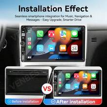 VENBES 7 Inch Single DIN Car Stereo, Wireless CarPlay And Wireless Android Auto, With Bluetooth FM USB AUX MP5 Car Radio Receiver - Main Unit + SWC Cable + 12‑LED Rear‑view Camera - View 7