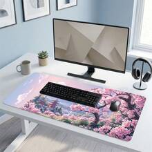 Set Alas Mouse Gaming dan Alas Meja Ekstra Panjang Motif Kartun Jepang Bunga Sakura & Gunung Bersalju, Alas Karet Tahan Lama Anti Selip, Permukaan Halus, Cocok untuk Komputer Laptop Kantor Rumah, Dekorasi Seni Abstrak, Perlengkapan Sekolah - A - View 5