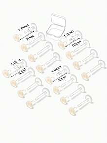 16 khuyên mũi acrylic trong suốt và màu nude kèm hộp đựng, thiết kế mặt phẳng tối giản, phù hợp đi làm, đeo hàng ngày, chơi thể thao và đi học - 16 cái - Xem 7