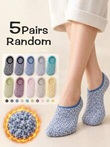 1/3/5 Pairs Random Color Women's Plush Slippers Socks, Non-Slip Low-Cut Fuzzy Socks, Soft And Comfortable Indoor Home Socks - Multicolor - View 6