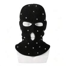 1pc Women's Rivet 3-Hole Balaclava Hat, Street Y2K Warm Knitted Hat, Outdoor Skiing Warm Face Mask Hat Scarf All-In-One, Suitable For Street Y2K - Multicolor - View 10