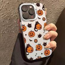 1pc Halloween Cat Pumpkin Apple 16 Phone Case IPhone15 Laser 14Plus Shockproof 12promax Luxury - White - View 5