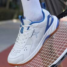 Men Lace‑Up Badminton Shoes Breathable Mesh Upper Indoor Court Training Athletic Sports Sneakers - Blue and White - View 8