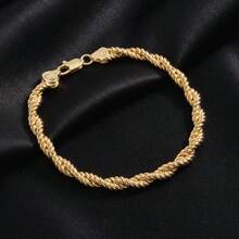 1pc Thick 14K Gold Plated Copper Multi-Strand Braided Twisted Rope Bracelet, Women's Daily Party Wear, Vintage Fashion Jewelry - Gold S - View 6