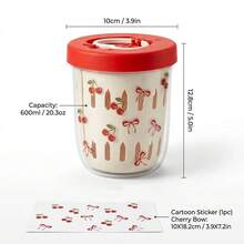 Overnight Oats Containers With Lids, Clear Plastic Storage Jars With Lids, Yogurt Meal Prep Containers, Salad Jars With Strainer, Double Layer Food Jars & Canisters, Portable Overnight Oats Jars With Handle, Cherry Bow Pattern, School Office - Multicolor - View 13