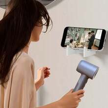 Wall Mounted Hair Dryer Holder Storage Rack - Drill-Free Adhesive/Screw Installation Suitable For Small/Large Hair Dryers, Space-Saving Bathroom Shelf With Sturdy Base, Plastic Hair Dryer Bracket For Hair Dryer Storage, Easy Installation - Multicolor - View 2