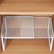 Expandable Metal Cabinet Shelf Organiser, Adjustable Stackable Storage Rack, Heavy Duty Mesh Countertop Shelf For Kitchen, Wardrobe, Cupboard, Pantry & Bathroom Storage - White - View 11