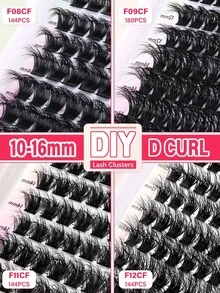 D-Curl Lash Clusters, Single Fluffy Lashes, 12 Rows Mixed Length 10-16mm Lash Extensions, Soft Natural Voluminous False Lashes, DIY Lash Extension At Home, Lash Clusters, Single Lashes - D - View 4