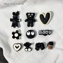 10pcs/Set Aksesoris DIY Kelinci & Beruang Seri Hitam 3D, Tema Hewan, Bahan ABS, Gantungan Sepatu Lucu, Hadiah Pesta Ulang Tahun - Hitam - View 6
