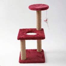 1pc 3-Tier Cat Tree, Linen Woven Pillar, Felt Base, Cat Claw Scratching Toy, Cat Climbing Tree House Frame, Interactive Cat Scratching Post With Hanging Mouse, Durable Cat Supplies - Multicolor - View 10