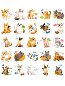 50Pcs Adorable Cat Cute Stickers, Funny Cat With Arabic Quote Speech Bubbles, Waterproof Decals For Notebook Phone Kindle Water Bottle - Multicolor - View 7