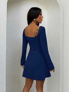 Autumn And Winter, Party Dresses, Commuter Waisted And Full-Length Elegant Dresses, Suitable For Festivals, Birthdays, Office, Leisure, Vacation - Blue - View 3
