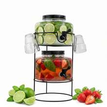 Crystals 7L Double Glass Drinks Dispenser Set With Metal Stand, Taps & Glasses - View 1