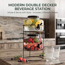 Crystals 7L Double Glass Drinks Dispenser Set With Metal Stand, Taps & Glasses - View 4