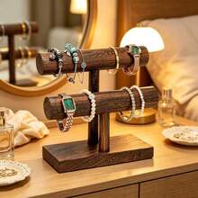 Bracelet Display Stand / Bracelet Storage Rack / Wooden Bracelet Rack / T-Shaped Bracelet Storage Rack / Wooden Watch Display Tower (Suitable For Commercial Use) - Brown - View 3