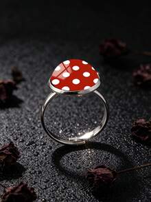 YUJUGLOW 1PC Adjustable Minimalist Cartoon Round Polka Dot Pattern With 316 Stainless Steel Round Open Ring Suitable For Women's Daily Wear - Red - View 5
