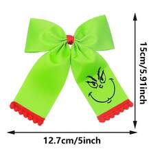 The Grinch Christmas Green Large Bow Hair Clip, Smiling Face Hair Tie Set, Half-Up Hair Accessory, Halloween Christmas Party Styling Hair Ornament, Holiday Atmosphere Photo Prop, Creative Niche Holiday Gift Accessory - Multicolor - View 11