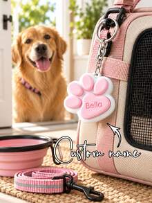 1pc Personalized 3D Printed Keychain, Customizable Name & Pet Paw Charm, Portable Bag & Key Accessory, Cute Cat & Dog Paw Design Home Decor, Interactive Press Design, Durable Daily Carry Ornament, Pet Lover Commemorative Trinket, Backpack, Purse, Home Storage Practical Pendant - Multicolor - View 3