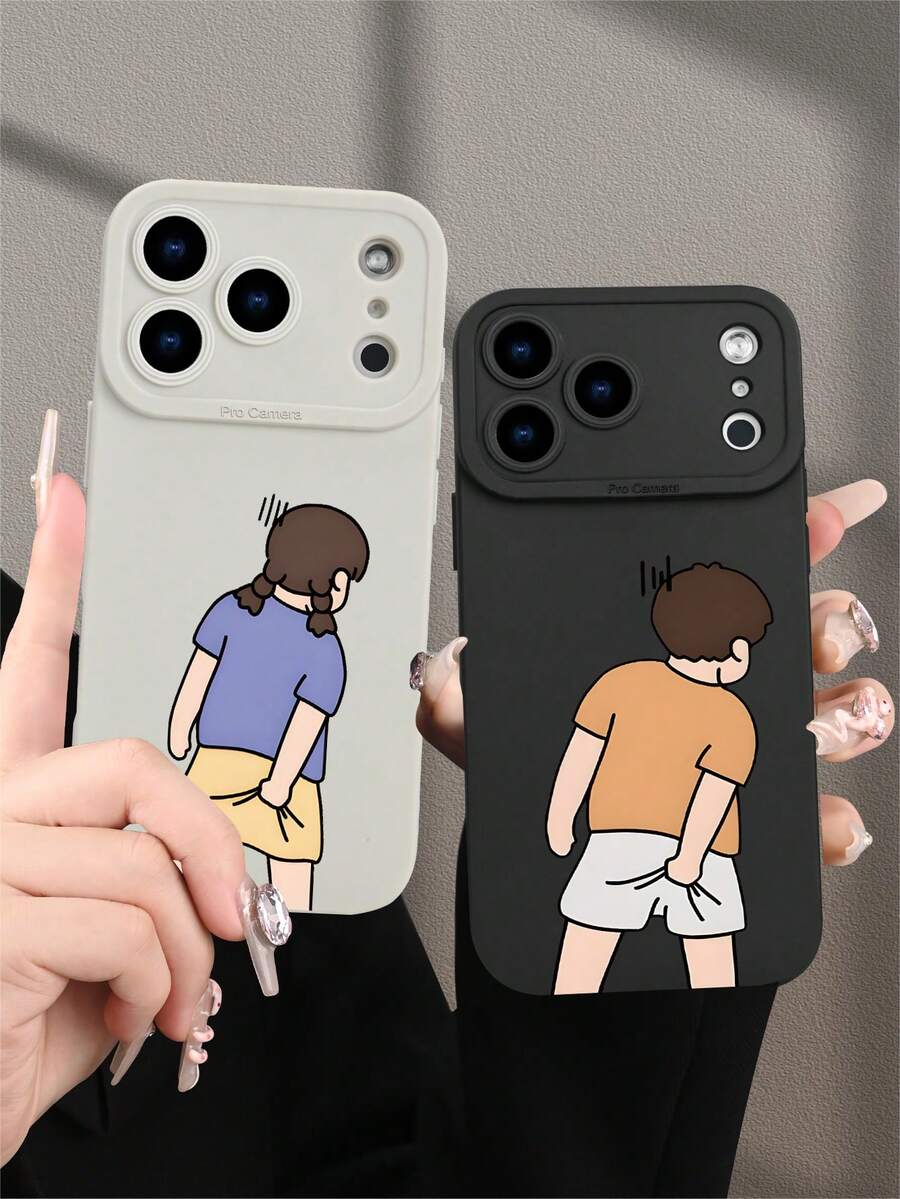 1pc Funny Butt-Grabbing 2D Pattern Couple Phone Case, Creative Premium Design, Waterproof Durable Dust-Proof Fashion Minimalist With Camera Protection, Black Matte Texture Full Coverage Protective Phone Case, Suitable For IPhone 17/16/15/14/13/12/11/7/8/XR/XS/Plus/Pro/Pro Max And Galaxy S/A Series, Perfect Gift For Friends, Family, Girlfriend, Boyfriend, Ideal Holiday Gift - Black - View 1
