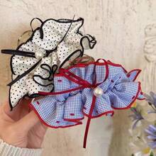 1 High-Quality Fabric Polka Dot Plaid Ruffled Hair Clip, Suitable For Various Occasions Such As Work, Dates, And Casual Wear - Multicolor - View 1