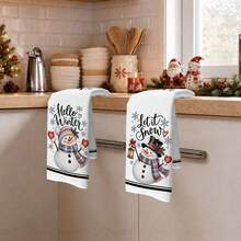 2PCS Kitchen Towels, Winter Snowman Pattern Dish Cloths, Minimalist Style 40*60cm Rectangular Microfiber Cleaning Towels, Perfect For Kitchen, Dining Room And Bathroom Use, Kitchen Decor, Home Decoration, Housewarming Gift For Neighbors, Scouring Pads Dishcloths - White - View 2