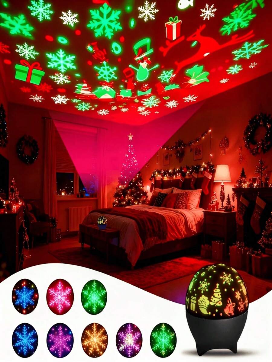 1pc Christmas Projection Light, LED Christmas Starry Sky Projection Light, Featuring Santa Claus, Snowflake, Snowman And Reindeer Pattern Design, Suitable For Christmas Decoration, Home Decor, Ceiling Decoration, Party Decoration And Room Decoration - One Size - View 1