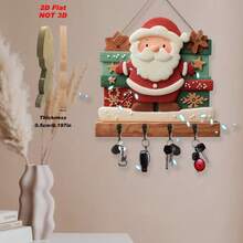 Santa Claus Gift Box Pattern Wooden Hook Wall Hanging Board Christmas Theme Key Storage Holder Entryway Hallway Wall Decor Ornament Holiday Home Decoration Practical Creative Craft Display Piece - Multicolor - View 6