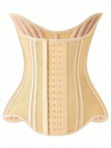 Women's Solid Color Button-Up Waist Cincher, Slimming Body Shaping Waistband, Daily Wear Shapewear - Apricot - View 5