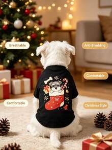 1pc Christmas Print Pet Tank Vest, Breathable Anti‑Shedding Lightweight Comfortable Pet Clothes For Small Dogs & Cats - Multicolor - View 1