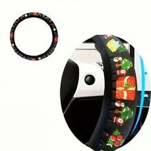 1pc Christmas Style Car Steering Wheel Cover, Breathable Skin-Friendly Durable Holiday Style Steering Wheel Protector, Car Interior Decor Christmas Atmosphere Accessory - Christmas Style Car Steering Wheel Cover - View 4
