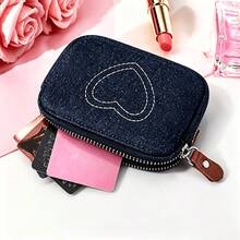 New Portable Dirt-Resistant Denim Heart Embroidery Wallet Women's Card Holder Coin Purse - Multicolor - View 7
