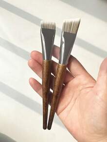 1pc Flat & Angled Foundation Makeup Brush, Synthetic Fiber Face Base Brush, Detail Brush Concealer Brush Compatible With Cream & Liquid Foundation, Portable Wooden Handle No Brush Marks Flawless Base Makeup Tool - Multicolor - View 5