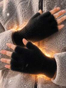 Women's Warm Half Finger Gloves, Exposed Thumb And Index Finger, Elastic, Suitable For Office, Driving, Cycling, Winter Use, Can Be Used For Handwriting, Halloween, Thanksgiving, Christmas Gifts, Hand Washable - Multicolor - View 2