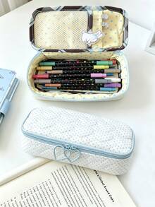 Blue Heart Polka Dot Pencil Case, Large Capacity Handbag, Portable Office Desk Storage Bag, Multi-Functional Tote Bag, Suitable For Business Travel, School And Travel, Back To School Essential Stationery Bag, Home Gift For Friends - A - View 9