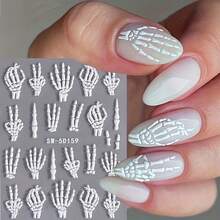 1/10pcs Halloween Skeleton Nail Stickers - 5D Embossed, Self-Adhesive DIY Manicure And Pedicure Stickers, Cartoon Design, Matte Finish, Fantasy Style, Decorative Accessories. (Multi-Color=1pc) - Multiple Styles - View 4