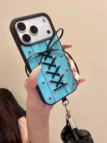 Ballet Style Blue Background Black Ribbon Bow Phone Case Compatible With Iphone 17 Pro Max, 16 Pro Max, 15, Girly - Multicolor - View 4