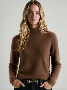 HEYMINI Fashionable Fake Collar Women's Wool Sweater, Slim Fit Long Sleeve Knit Pullover, Autumn/Winter Inner Layer Sweater, Brown Top - Brown - View 6