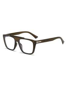 1 Pair Men's Olive Green Square Frame Commuter Style Versatile Non-Prescription Glasses - Olive Green - View 2