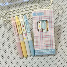 4pcs Macaron Polka Dot Plaid Retractable Neutral Pens, Black Ink Quick-Dry Smooth Highly Attractive Stationery, Student Exam Note-Taking Dedicated, Office Campus Daily Writing Practice Stationery Supplies - A - View 3