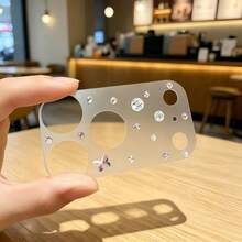 1pc Silver Matte Transparent Lens Protector Film, Rhinestone Decor Sticker, PET Electrostatic Adsorption No Residue, Hollow Camera Design For Easy Photography, Anti-Scratch Lens Protection Sticker, Compatible With Iphone 18pro/18 Pro Max/17pro/17pro - Silver - View 9
