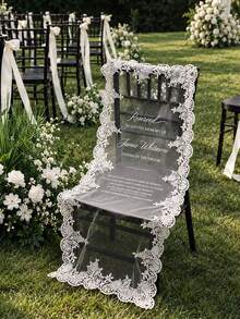Memorial Chair Sign, Lace Banner, Wedding Remembrance, Reserved Seat, Heartfelt Tribute, Ceremony Honor - Multicolor - View 2