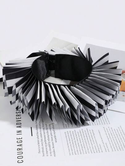 1 pieza Cuello falso desmontable estilo payaso gótico vintage a rayas blanco y negro, con volantes plisados 3D, decoración para camisa de fiesta y cosplay, unisex