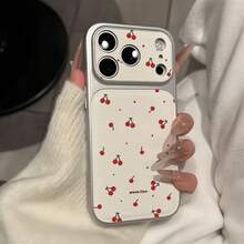 1pc Silver Full Screen Small Red Cherry Pattern Full Coverage Lens Protection Anti-Drop Anti-Collision Personalized Phone Case Compatible With Iphone 16 Pro Max/18/17/16/15/14 Plus/13/12/11/Air - Multicolor - View 2
